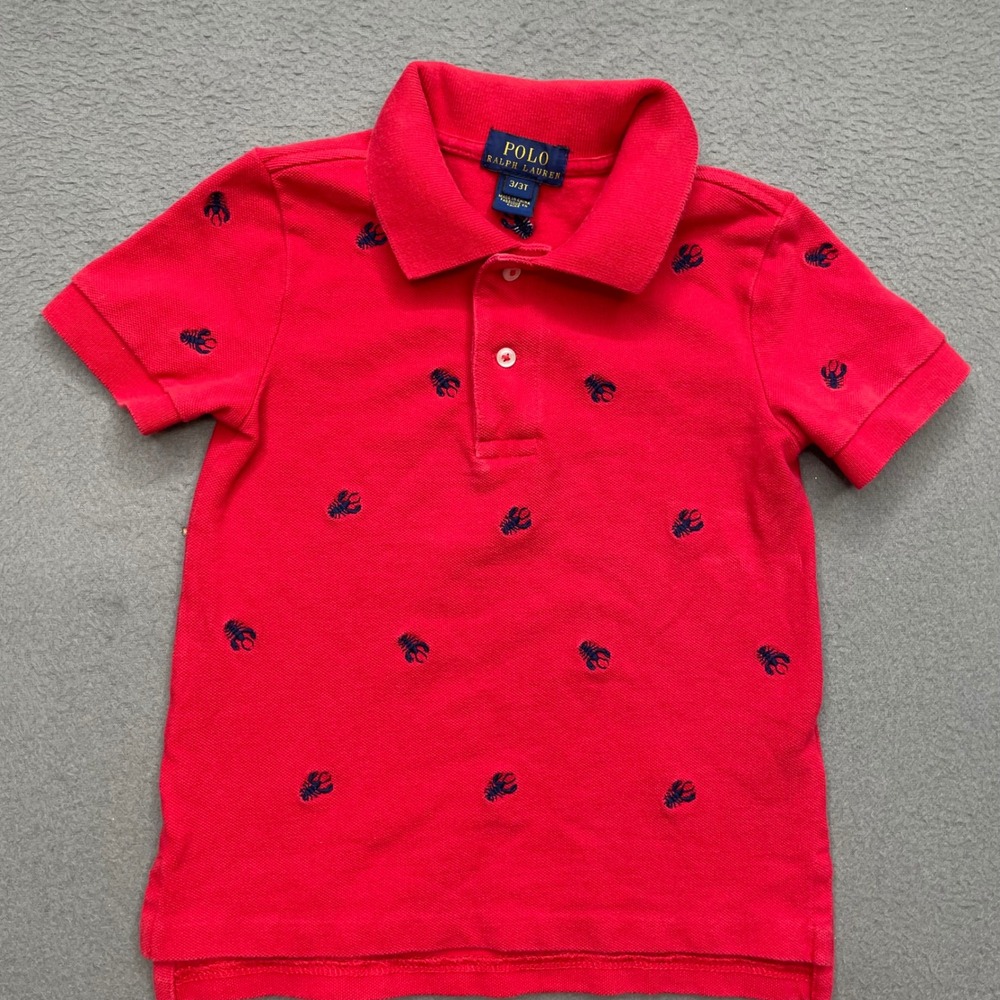 Polo Ralph Lauren Boy Polo Shirt Red Lobster Embroidered Cotton 3T Preppy